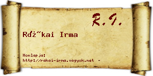 Rákai Irma névjegykártya